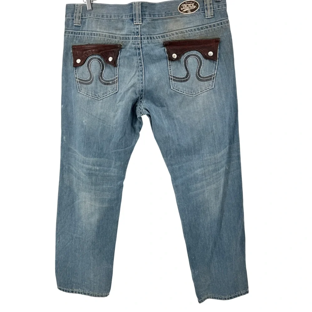 Pelle Pelle Distressed Jeans Mens 42x34‎ leather pocket Baggy Hip Hop Vintage